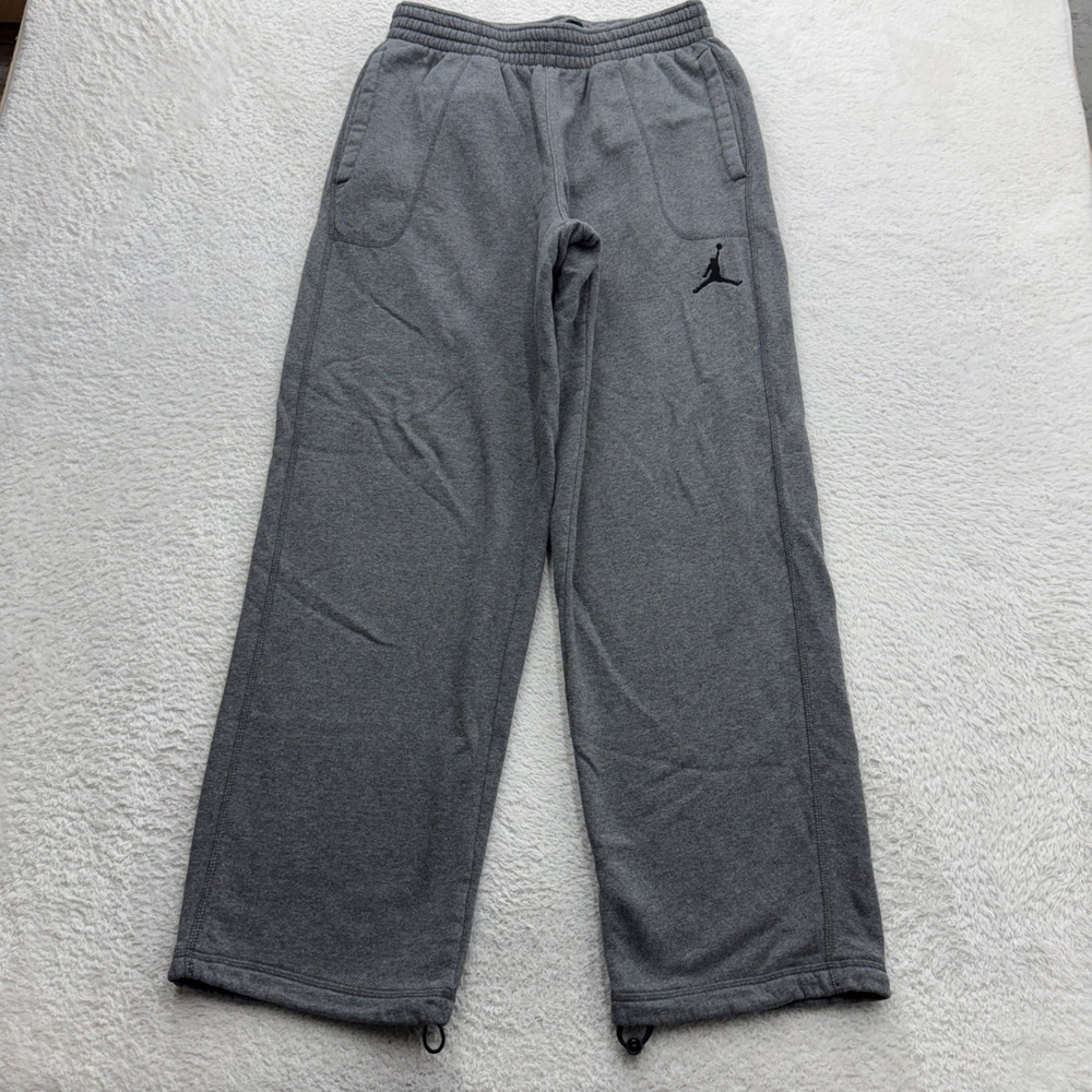 Jordan Mens Fleece Sweatpants Grey Jumpman Relaxed Joggers Bungee Hem Medium